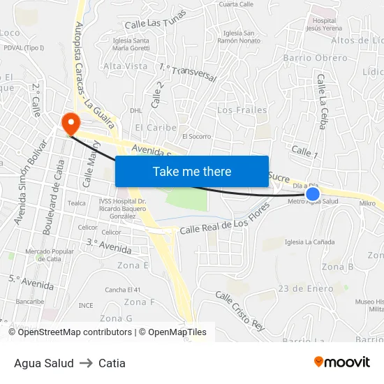Agua Salud to Catia map