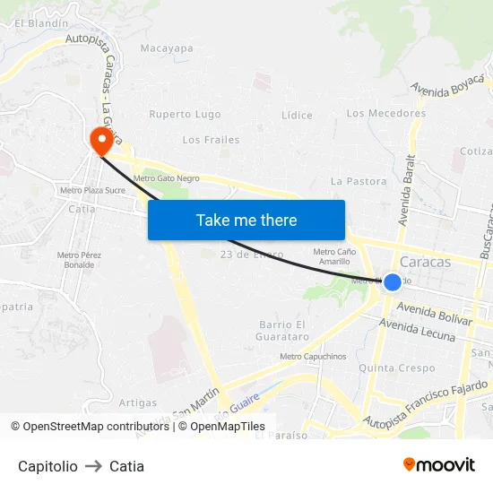 Capitolio to Catia map