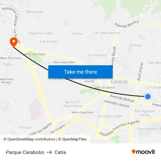 Parque Carabobo to Catia map