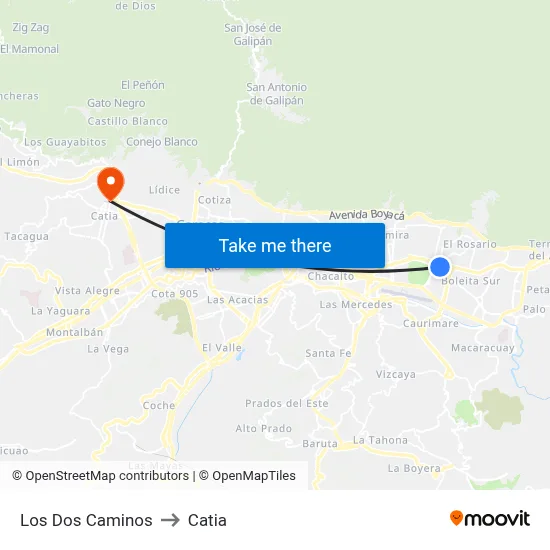 Los Dos Caminos to Catia map