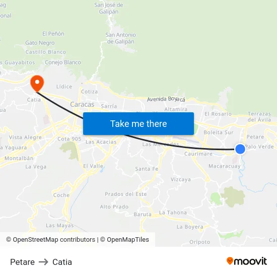 Petare to Catia map