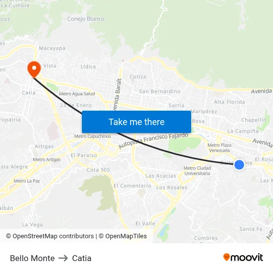 Bello Monte to Catia map