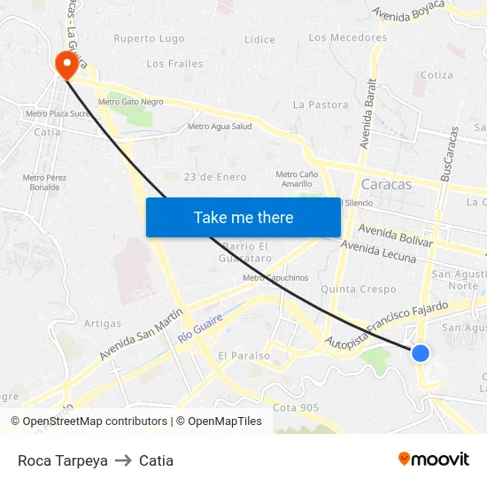Roca Tarpeya to Catia map