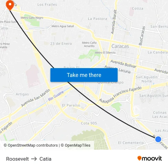 Roosevelt to Catia map