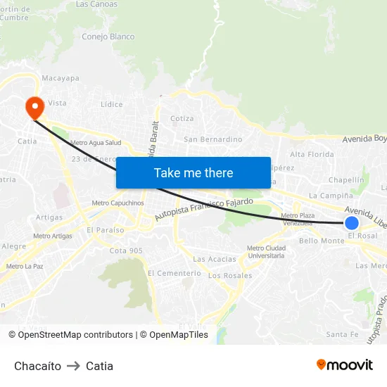 Chacaíto to Catia map