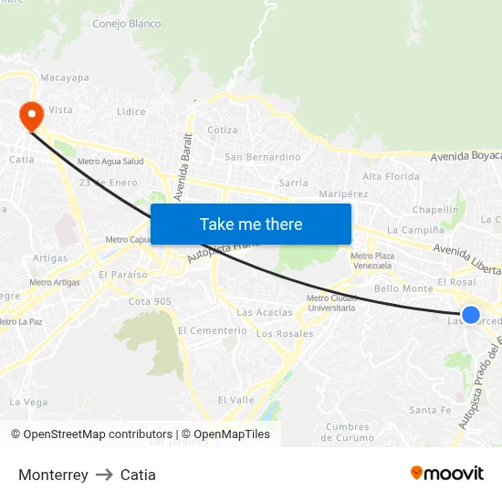 Monterrey to Catia map