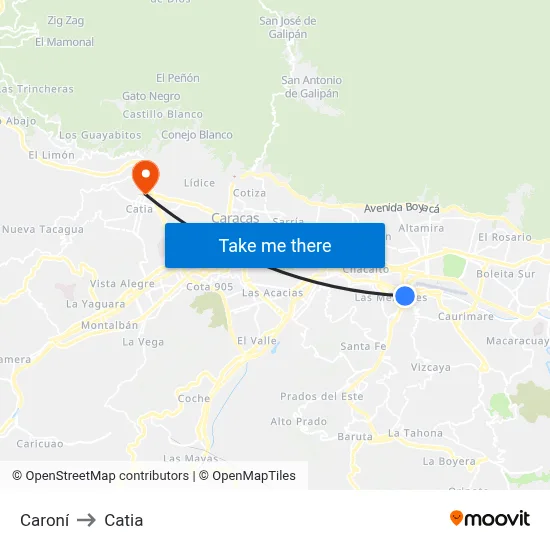 Caroní to Catia map