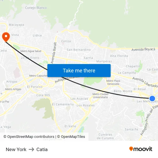 New York to Catia map