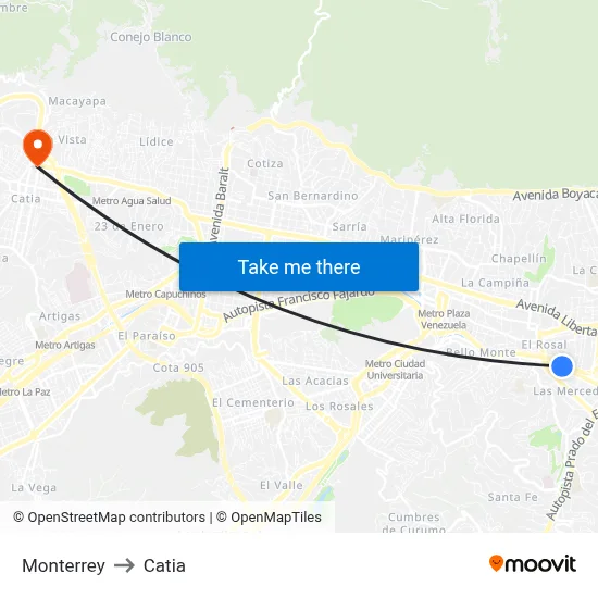 Monterrey to Catia map