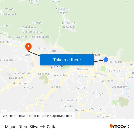 Miguel Otero Silva to Catia map