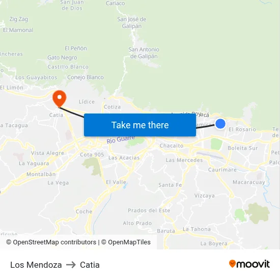 Los Mendoza to Catia map