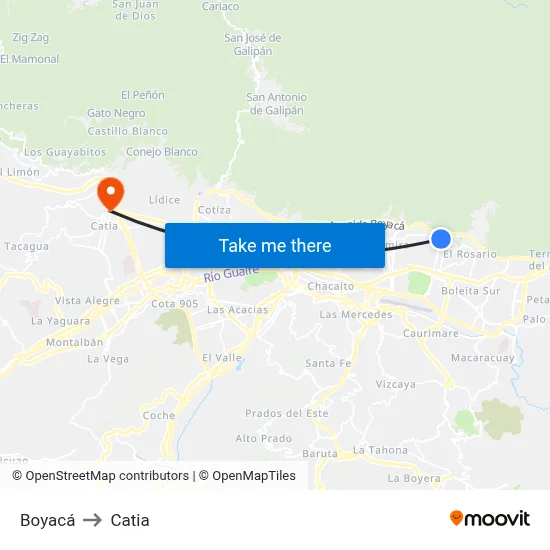 Boyacá to Catia map