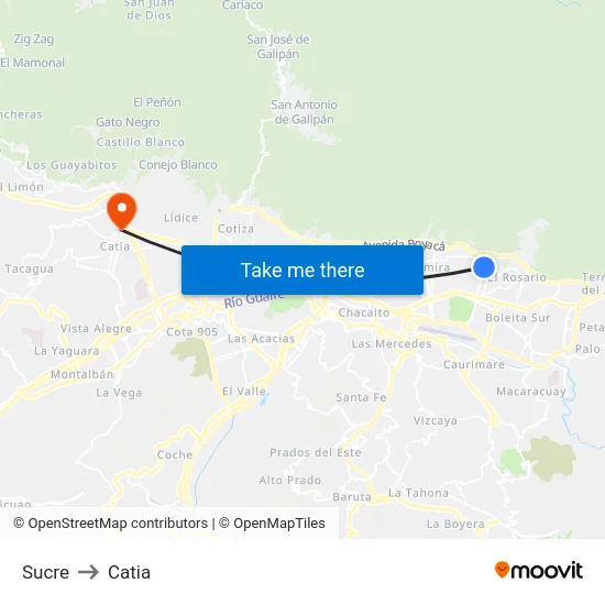 Sucre to Catia map