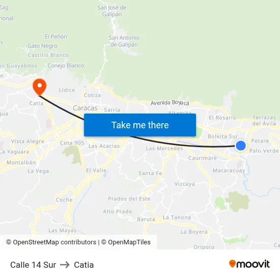 Calle 14 Sur to Catia map