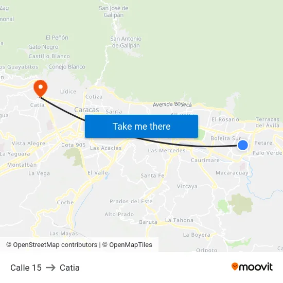Calle 15 to Catia map