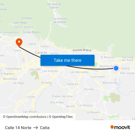 Calle 14 Norte to Catia map