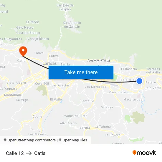 Calle 12 to Catia map
