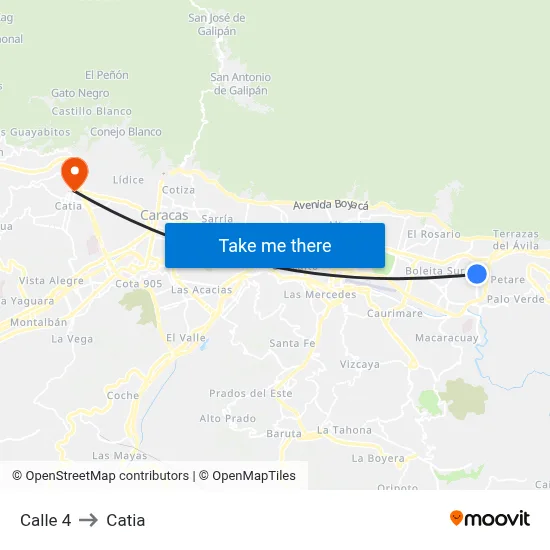 Calle 4 to Catia map