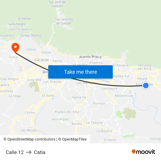 Calle 12 to Catia map