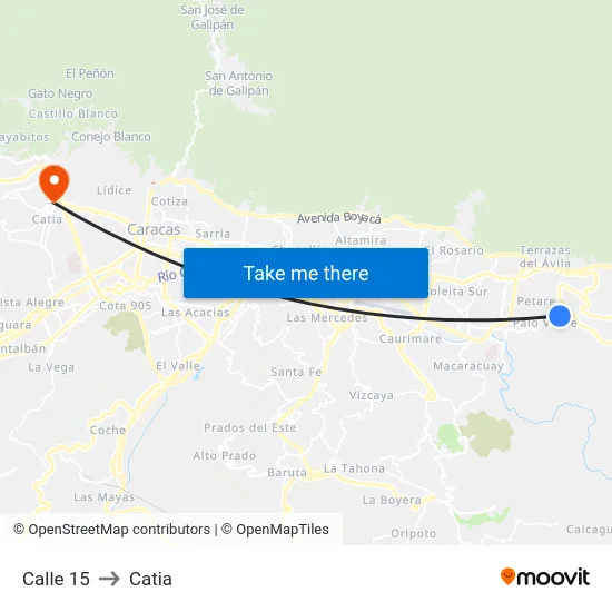 Calle 15 to Catia map