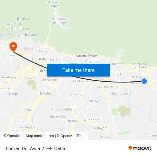 Lomas Del Ávila 2 to Catia map