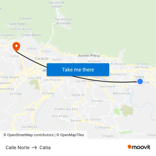 Calle Norte to Catia map