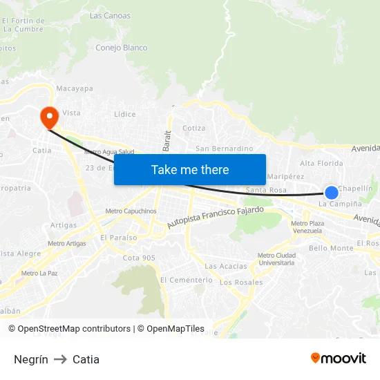 Negrín to Catia map