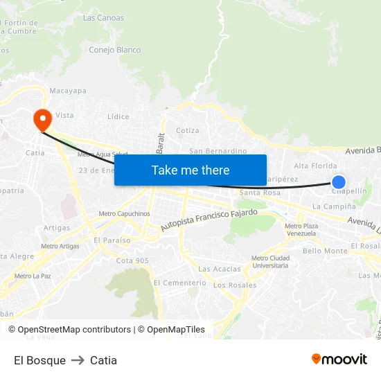 El Bosque to Catia map