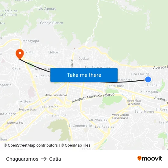 Chaguaramos to Catia map