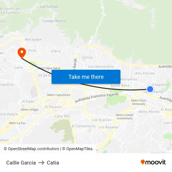 Callle García to Catia map
