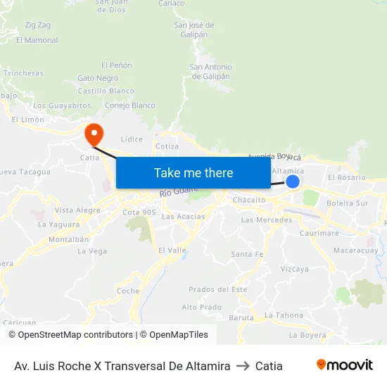 Av. Luis Roche X Transversal De Altamira to Catia map