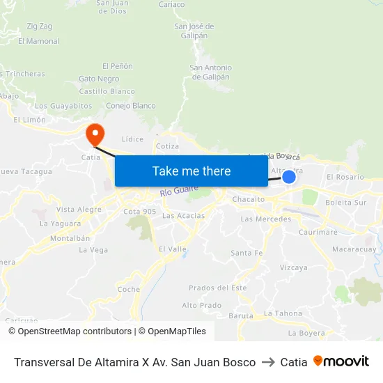 Transversal De Altamira X Av. San Juan Bosco to Catia map