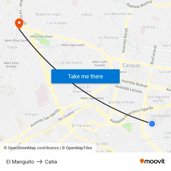 El Manguito to Catia map