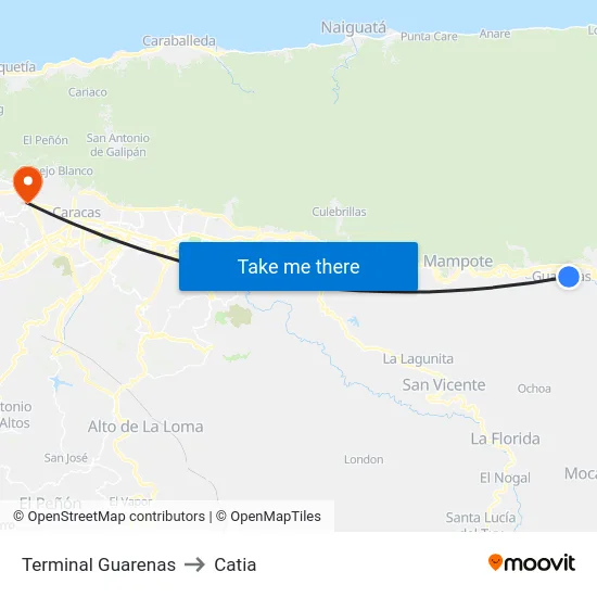 Terminal Guarenas to Catia map