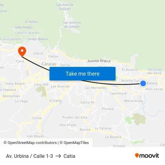 Av. Urbina / Calle 1-3 to Catia map