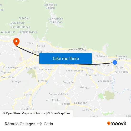 Rómulo Gallegos to Catia map