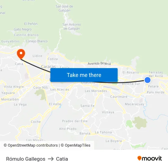 Rómulo Gallegos to Catia map