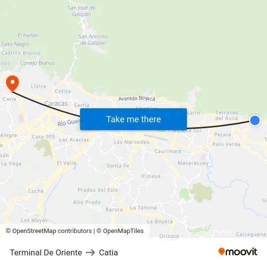Terminal De Oriente to Catia map