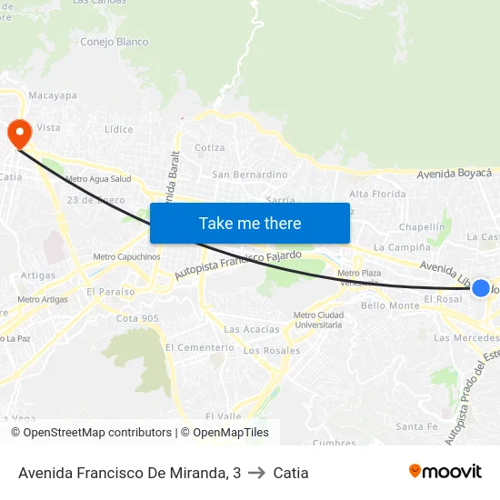 Avenida Francisco De Miranda, 3 to Catia map