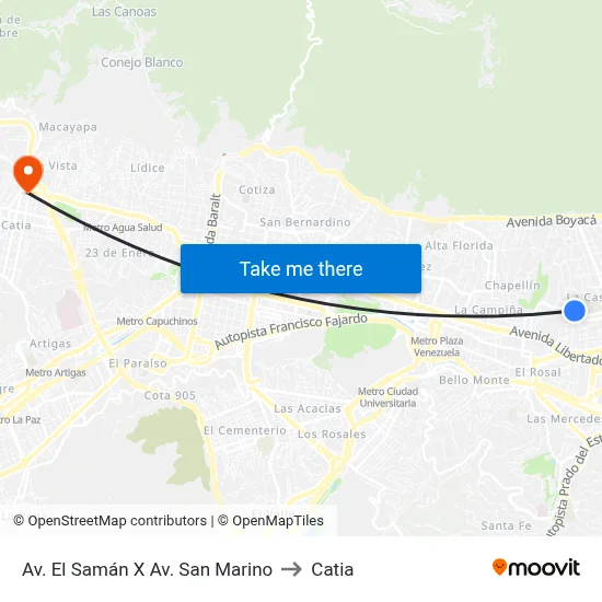 Av. El Samán X Av. San Marino to Catia map