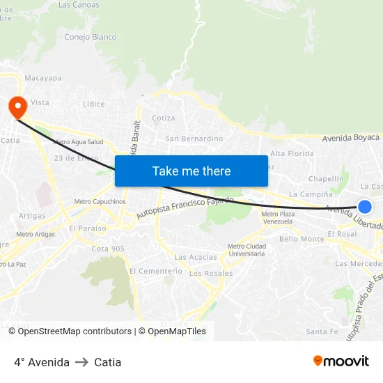 4° Avenida to Catia map