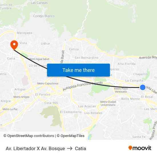Av. Libertador X Av. Bosque to Catia map