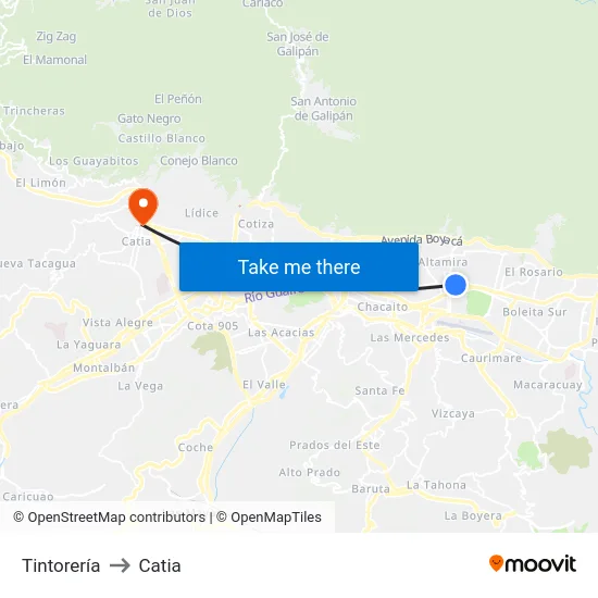 Tintorería to Catia map