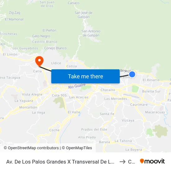 Av. De Los Palos Grandes X Transversal De Los Palos Grandes to Catia map