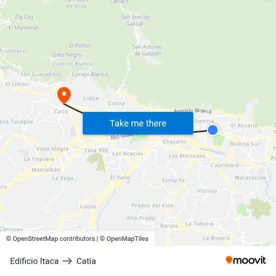 Edificio Itaca to Catia map