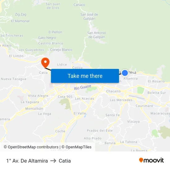 1° Av. De Altamira to Catia map