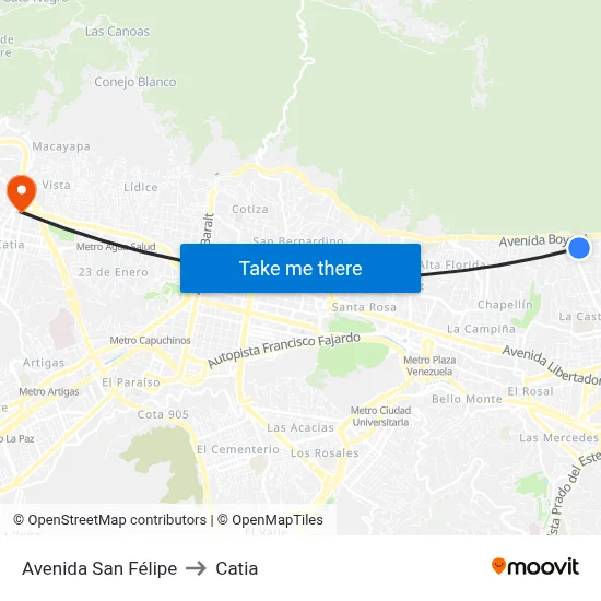 Avenida San Félipe to Catia map