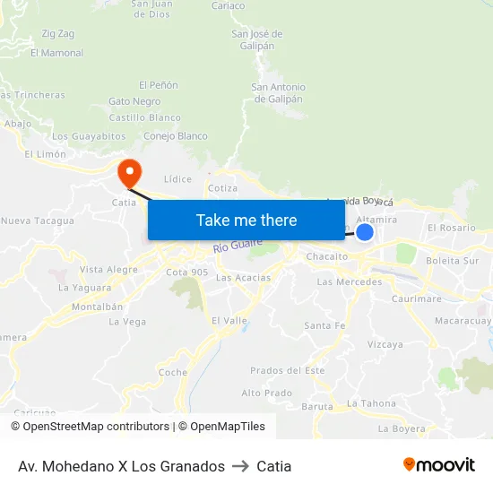 Av. Mohedano X Los Granados to Catia map