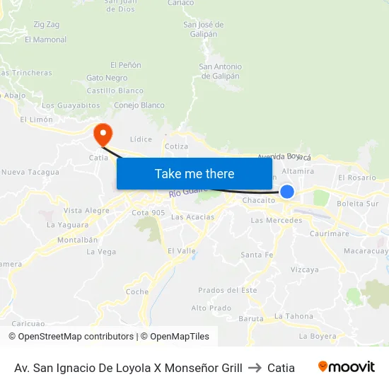 Av. San Ignacio De Loyola X Monseñor Grill to Catia map
