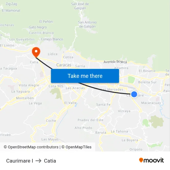 Caurimare I to Catia map